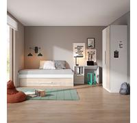 Miroytengo Pack Muebles Juveniles Habitación Infantil Estelle Moderna Pack Muebles Blanco y Roble Sahara White - light wood - 90x190 cm 519.8