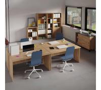 Miroytengo Pack Muebles Oficina 4 Escritorios 155 cm + 3 Estanterías Diferentes Tamaños + Aparador + Librería Color Roble Gold Light wood 1,132.75