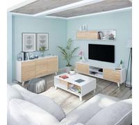 Miroytengo Pack Muebles Para Salón Completo Color Blanco Y Roble (mueble De Salón + Aparador + Mesa De Centro Elevable) White/ wood - 472.65