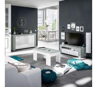 Miroytengo Pack muebles salón Plutón diseño moderno (Mesa TV + Mesa centro + Mesa Comedor + Aparador) White/ gray 537.05