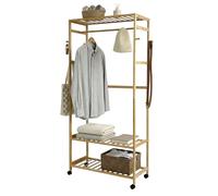 Miroytengo Perchero Bambú Take Dormitorio, Baño, Vestidor Abierto con 4 Ruedas Marrón 78x169x37 cm Brown - 69.