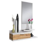 Miroytengo Recibidor Dalhia 1 espejo 1 cajón entrada color blanco Artik y roble Nodi estilo moderno mueble 116x81x29 cm