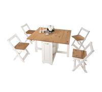 Miroytengo – Set mesa plegable Belisim con 4 sillas, 2 alas abatibles, blanco/roble