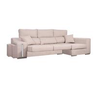 Miroytengo Sofá Chaise Longue Oscar 3 Plazas, Arcón, 2 Puffs, Asientos Extensibles Beige