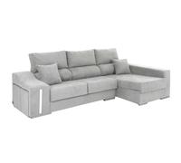 Miroytengo Sofá Chaise Longue Oscar 3 Plazas, Arcón, 2 Puffs, Asientos Extensibles Gris Claro