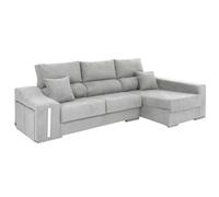 Miroytengo Sofá chaise longue Oscar – 3 plazas, arcón, 2 puffs, extensibles, gris claro, derecha