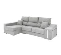 Miroytengo Sofá chaise longue Oscar 3 plazas arcón 2 pufs asientos extensibles gris claro izquierda