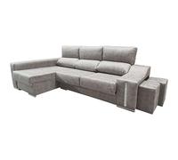 Miroytengo Sofá Chaise Longue Oscar Izquierda 3 Plazas, Arcón, 2 Puffs, Asientos Extensibles Gris Cemento 263 cm