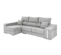 Miroytengo Sofá Chaise Longue Oscar Izquierda 3 Plazas, Arcón, 2 Puffs, Asientos Extensibles Gris Claro 263 cm