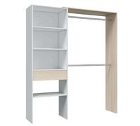 Miroytengo Vestidor Abierto Dormitorio Open con 1 cajón y 4 estantes Estilo Nórdico en Color Blanco y Roble Claro 158x187 cm