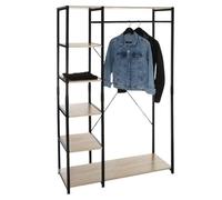 Miroytengo Vestidor Armario Abierto con 5 estantes Aliaj 1 Barra Colgadora Negro y Roble Claro Melamina 100x169 cm Black-Light Wood