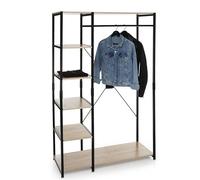 Miroytengo Vestidor Armario Abierto con 5 estantes Aliaj 1 Barra Colgadora Negro y Roble Claro Melamina 100x169 cm