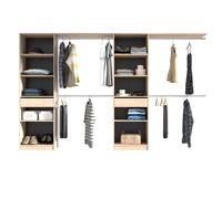 Miroytengo Vestidor Elios para Dormitorio en Color Madera Claro-Negro-Blanco 5 Estantes 1 Cajón 4 Barras 320x200x40 cm Light wood - white - black