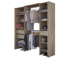 Miroytengo Vestidor Miami 2 Columnas Color Roble Kronberg Habitación Dormitorio Matrimonio Industrial 205x154-191x50cm Light wood