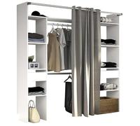Miroytengo Vestidor Modular Abierto Custom en Color Blanco Incluye Modulo D + G con 8 Estantes, 2 Cajones, Cortina y 2 Barras 198x200x48 cm White - module d + g D + g module