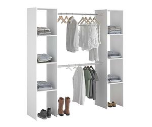 Miroytengo Vestidor Modular Abierto Custom para Dormitorio en Color Blanco Incluye 2 Modulo A con 6 Estantes y 2 Barra Colgadora 176x180 cm