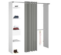 Miroytengo Vestidor Modular Abierto Custom para Dormitorio en Color Blanco Incluye Modulo G con 4 Estantes, 1 Cajón, Cortina y Barra 138x180 cm