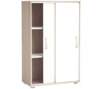 Miroytengo Zapatero Multiusos con Puertas Correderas Blanco y Roble 106x68x33 cm Blanco/ Madera -