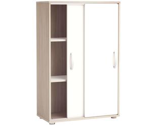 Miroytengo Zapatero Multiusos con Puertas Correderas Blanco y Roble 106x68x33 cm Blanco/ Madera -