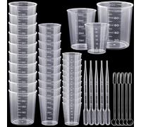 MirraSwit 30 Piezas Vasos Medidores de Reutilizable Plástico, 30ml/50ml/100ml Tazas Medidoras de Líquido, Tazas Medidoras Transparentes, con Gotero y Cuchara de Mezcla para Hornear y Laboratorio