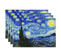 MIRRORANG Van Gogh - Juego de 4 manteles individuales con diseño de noche estrellada de 45 x 30 cm, color azul y amarillo