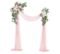 MISNOde Kit de Flores Artificiales para Arco de Boda, Paquete de 3, 2 Piezas de Arreglo Floral Artificial Y Tela Drapeada con Vendas, Decoraciones de Arco para Fondo de Cenador de Boda(Luz roja)