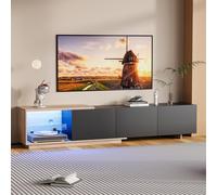 MISNODE Mueble de TV de 240 cm, panel para TV bajo brillante con iluminación LED, mueble de salón moderno para TV, mueble de TV de madera con 3 cajones, color negro (negro, 240 cm)