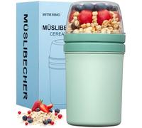 Mitsemmo Vaso Yogur y Cereales para llevar con Cuchara,600ml+270ml Porta Yogur,Recipiente bote yogurt para llevar,Tarro taper granola yogurt y cereales y fruta,Overnight Oats Jar Cereal Cup On The Go