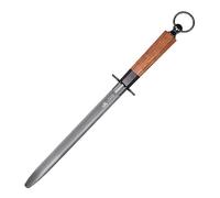 MITSUMOTO SAKARI 40cm Acero Plano Negro Alto Carbono con Anillo de Colgante | Chaira Afilar Cuchillos Japones,Varilla de Honrado, Afilador Cuchillos Profesional, Mango de Madera al Ácido, Caja de Regalo
