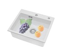 MIUKYUI Fregadero de cocina rectangular de piedra de cuarzo, 55 x 45 cm, con 3 tipos de montaje, montaje en encimera, con cesta de desagüe y tapón de olores, con desagüe giratorio 360°, color blanco