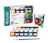 MIUUIPI Juego de 12 colores de cristal de 25 ml, apto para lavavajillas y cristal, juego de pintura de cerámica con pincel de pintura, resistente al agua, color de cristal altamente pigmentado para