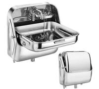 Miuxe Fregadero Plegable De Acero Inoxidable con Grifo De Agua Fría, Lavabo para Lavar a Mano, Caravana, Barco, Montaje En Pared, Lavabo para Furgoneta