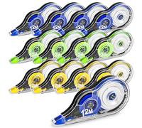 Mixara Lot de 12 rollos correctores de ratón, 12 m x 5 mm, cinta correctora con tapa protectora, rollo Tippex en 3 colores (amarillo, azul, verde) para estudiantes, oficina, escuela y hogar