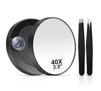 Miyadiva Espejo de aumento 40X, compacto redondo de 3.5 pulgadas con ventosa, pinzas de acero inoxidable, ideal para maquillaje, cejas y barbas