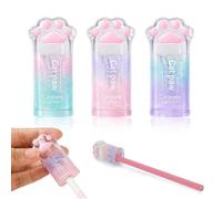 MKEAWWU Sacapuntas Con Deposito Milan, 3 Piezas, Forma De Pata De Gato, Transparente Con Detalles Brillantes, Color Aleatorio, Tamaño Estándar, De Ps