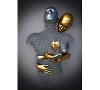 MKHFUW Figura de metal 3D estatua arte lienzo pintura romántica abstracta póster e impresiones amantes escultura póster amor corazón beso imágenes sin marco (Figura-01,1 piezas-