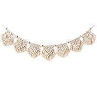 Mkouo Colgante de pared de macramé Tapiz Banner de guirnalda de flecos Decoración de la pared de algodón tejido for Sala de estar dormitorio boda decoración，19cm(W) x 101.6cm(L)