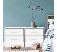 ML-Design 2X Mesitas de Noche con 2X Cajónes Estante Abierto 38 x 37 x 34 cm Blanco Manijas Aluminio Mesa Auxiliar para Libros Teléfono Cómoda Lisa Madera Mueble Cajonera Decorativa para Dormitorios