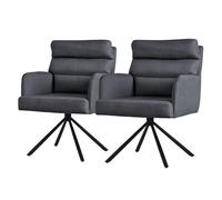 ML-Design 2X Silla de Comedor Giratoria, Antracita Asiento de Cocina con Respaldo Extraíble y Reposabrazos Diseño Ergonómico Mueble Tapizado con Funda de Poliéster y Cojín Taburete con Patas de Metal