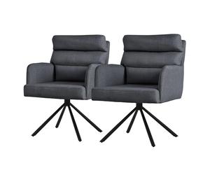 ML-Design 2X Silla de Comedor Giratoria, Antracita Asiento de Cocina con Respaldo Extraíble y Reposabrazos Diseño Ergonómico Mueble Tapizado con Funda de Poliéster y Cojín Taburete con Patas de Metal