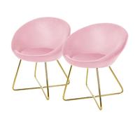 ML-Design 2X Sillas de Comedor Ergonómicas Asiento Tapizado Rosa Aspecto Terciopelo Patas de Metal Doradas con Respaldo Redondo y Reposabrazos Sillón Moderno para Mesa de Salón Oficina Dormitorio