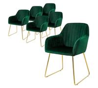 ML-Design 6X Sillas de Comedor Color Verde Ergonómicas Asiento Tapizado Aspecto de Terciopelo con Respaldo y Reposabrazos Patas de Metal Sillón Moderno para Mesa de Salón Oficina Dormitorio Cocina