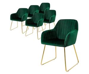 ML-Design 6X Sillas de Comedor Color Verde Ergonómicas Asiento Tapizado Aspecto de Terciopelo con Respaldo y Reposabrazos Patas de Metal Sillón Moderno para Mesa de Salón Oficina Dormitorio Cocina
