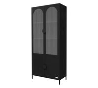 ML-Design Aparador con 4 Compartimentos/Estantes y 3 Puertas 80x185x40cm Metal Black, Vitrina con Patas Ajustables, Cómoda Armario de Almacenamiento Mueble Bajo Decorativo de Salón