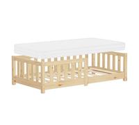 ML-Design Cama de Suelo Infantil con Colchón 70x140cm Natural Madera Maciza de Pino con Somier de Láminas y Protección Anticaída Cuna Individual para Niños y Bebés Mobiliario para Habitación Juvenil
