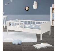 ML-Design Cama Infantil 80 x 160 cm Blanca de Madera Maciza de Pino, Lecho Individual para Niños y Niñas con Somier de Láminas y Protección Anticaída, Cuna para Habitación Juvenil de Adolescentes