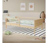 ML-Design Cama Infantil 80 x 160 cm de Madera Maciza de Pino Natural, Lecho Individual para Niños y Niñas con Somier de Láminas y Protección Anticaída, Cuna para Habitación Juvenil de Adolescentes