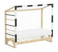 ML-Design Cama Infantil 80x160 cm Portería de Fútbol o Balonmano con Colchón 10 cm, Cuna Individual con Estructura de Madera de Pino con Somier de Láminas y Red, Litera Maciza Juvenil para Niño