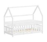 ML-Design Cama Infantil 80x160cm Blanco, con Colchón, Protección Anticaída, Techo y Somier, Listones de Madera de Maciza de Pino Lecho Montessori Forma de Casa Mobiliario Juvenil, para Niños