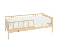 ML-Design Cama Infantil con Colchón 80 x 160 cm de Madera Maciza de Pino Natural Beige, Lecho Individual para Niños y Niñas con Somier de Láminas y Protección Anticaída Cuna para Habitación Juvenil